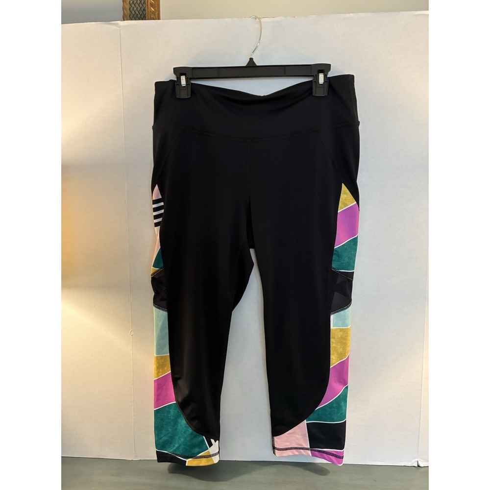 Fila Sport Womens Leggings L Black Colorblock‎ Crop Workout Yoga Gym Pants